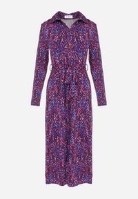 Born2be - Fioletowo-Niebieska Koszulowa Sukienka Maxi z Wiązanym Paskiem Marlana. Kolor: fioletowy. Materiał: materiał. Długość rękawa: długi rękaw. Typ sukienki: koszulowe. Długość: maxi #6