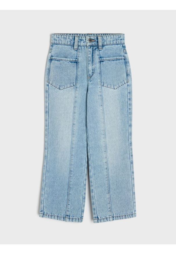 Sinsay - Jeansy straight z efektem sprania - niebieski. Kolor: niebieski