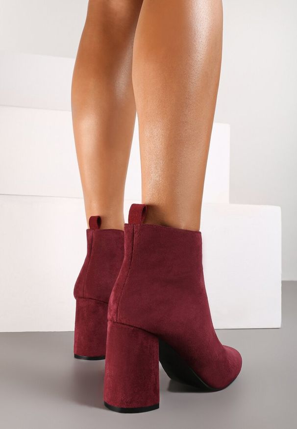 Born2be - Bordowe Klasyczne Ocieplane Botki na Obcasie Ittamara. Okazja: na co dzień. Kolor: czerwony. Obcas: na obcasie. Styl: klasyczny. Wysokość obcasa: średni