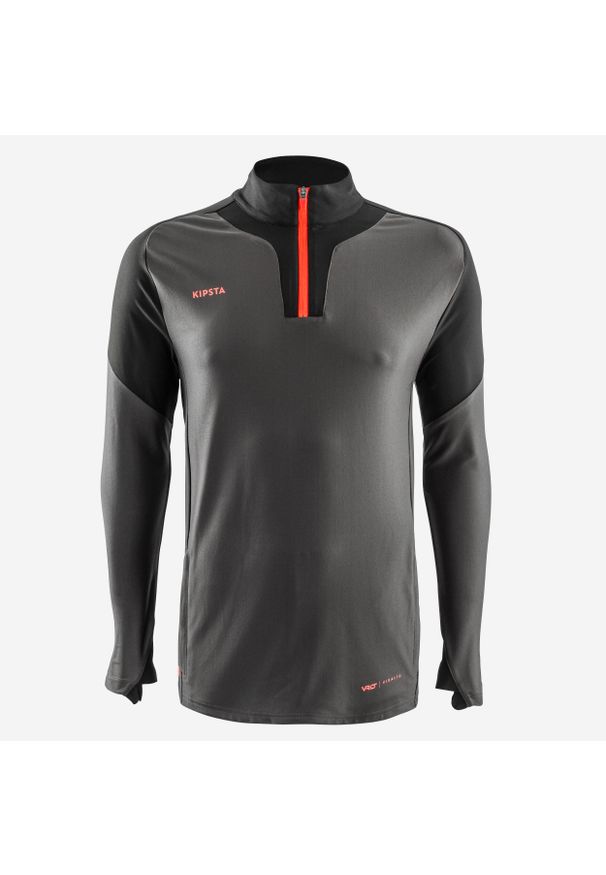 KIPSTA - Bluza do piłki nożnej dla dzieci Kipsta Viralto Axton na krótki suwak. Kolor: czarny, szary, wielokolorowy. Materiał: elastan, poliester, materiał. Długość: krótkie. Sport: piłka nożna