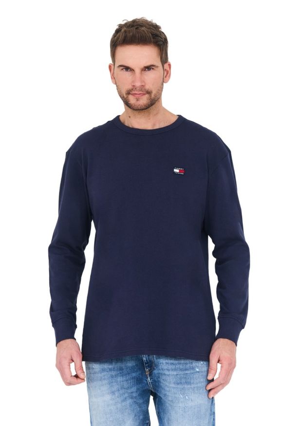Tommy Jeans - TOMMY JEANS Granatowy męski longsleeve, Rozmiar M. Kolor: niebieski. Długość rękawa: długi rękaw