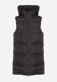 Born2be - Czarna Kamizelka Pikowana z Ozdobnym Suwakiem z Kapturem Fortisse. Okazja: na co dzień, na spotkanie biznesowe. Typ kołnierza: kaptur. Kolor: czarny. Styl: biznesowy, klasyczny, casual, elegancki #8