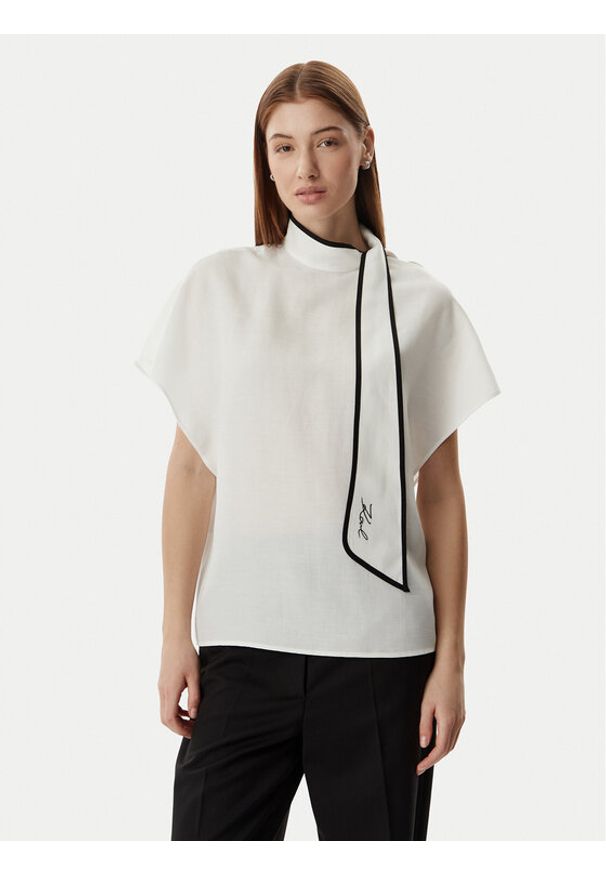 Karl Lagerfeld - KARL LAGERFELD Bluzka B2W11015 Kremowy Loose Fit. Typ kołnierza: dekolt w karo. Kolor: kremowy. Materiał: lyocell