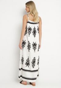 Born2be - Biała Sukienka o Rozkloszowanym Kroju na Ramiączkach w Etniczny Wzór Revoniae. Okazja: na co dzień. Typ kołnierza: dekolt w kształcie V. Kolor: biały. Długość rękawa: na ramiączkach. Styl: elegancki, casual #7