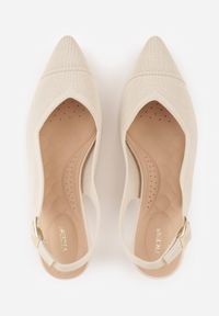 Renee - Beżowe Czółenka Slingback VICES z Tkaniny na Niskim Obcasie z Wkładką Soft-Pillow Orinysha. Okazja: na co dzień, do pracy, na spotkanie biznesowe. Nosek buta: szpiczasty. Zapięcie: pasek. Kolor: beżowy. Szerokość cholewki: normalna. Materiał: tkanina. Obcas: na obcasie. Styl: casual, biznesowy, elegancki. Wysokość obcasa: niski #3