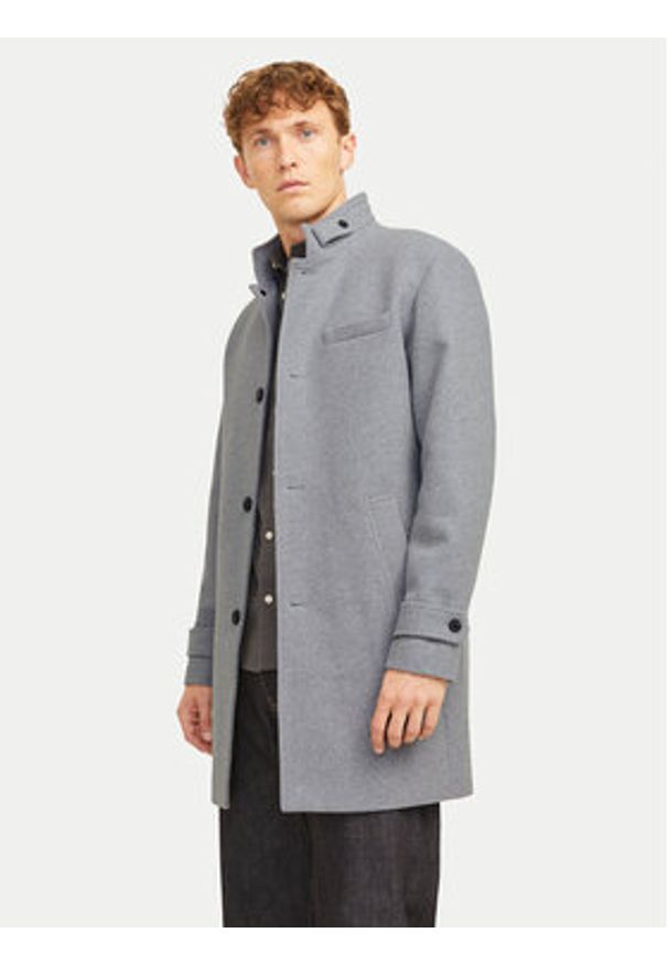 Jack & Jones - Jack&Jones Płaszcz wełniany Melton 12258672 Szary Regular Fit. Kolor: szary. Materiał: wełna, syntetyk