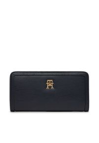 TOMMY HILFIGER - Tommy Hilfiger Duży Portfel Damski Th Monotype Large Slim Wallet AW0AW16210 Granatowy. Kolor: niebieski. Materiał: skóra