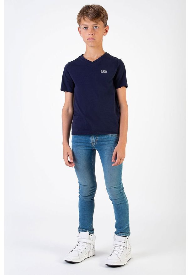 BOSS - Boss - T-shirt dziecięcy 110-152 cm. Okazja: na co dzień. Kolor: niebieski. Materiał: bawełna, materiał, dzianina, elastan. Wzór: gładki. Styl: casual
