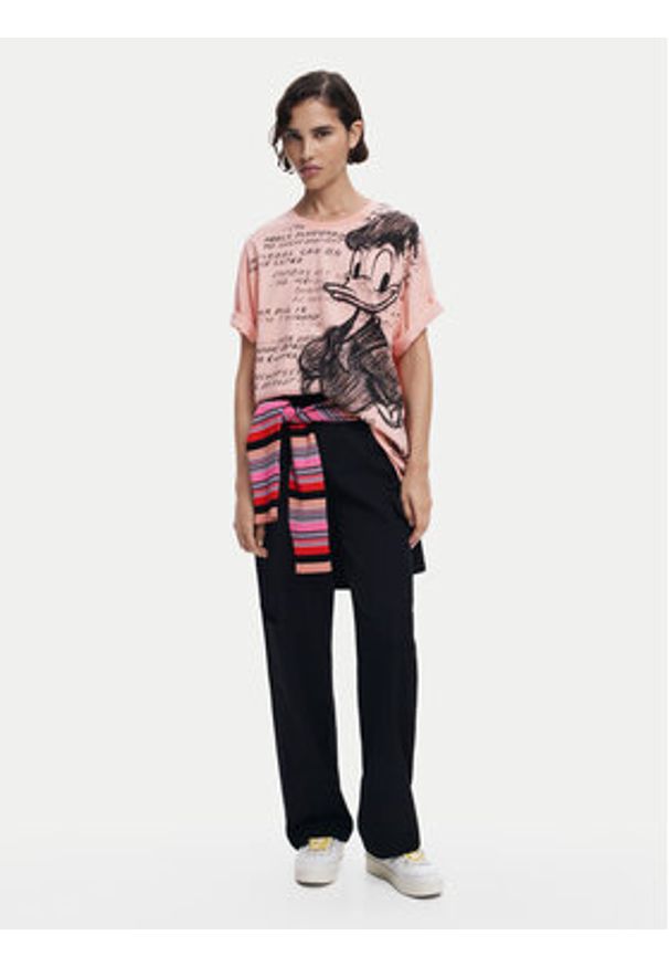 Desigual T-Shirt Donald 25SWTKAH Różowy Loose Fit. Kolor: różowy. Materiał: bawełna