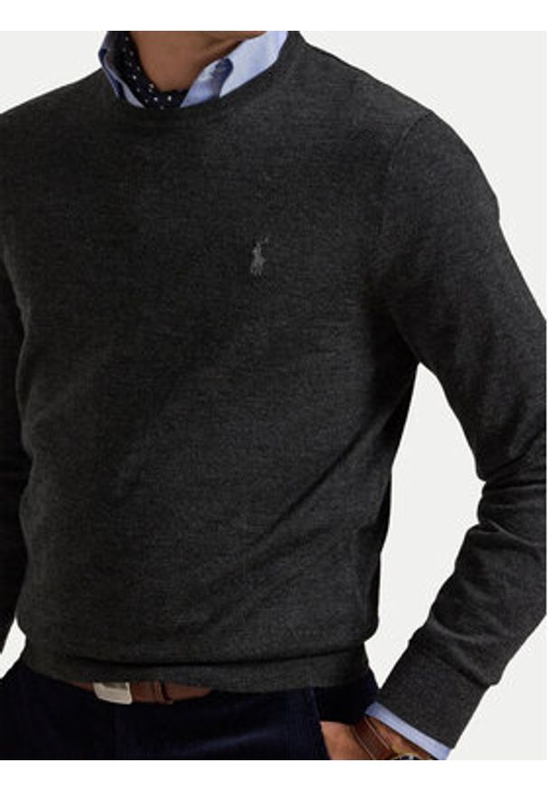 Polo Ralph Lauren Sweter 710946143003 Szary Slim Fit. Typ kołnierza: polo. Kolor: szary. Materiał: wełna