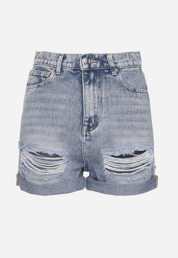 Born2be - Niebieskie Szorty Bawełniane Jeansowe z Dziurami Pelolia. Okazja: na co dzień. Kolor: niebieski. Materiał: jeans, bawełna. Sezon: lato. Styl: klasyczny, młodzieżowy, wizytowy, elegancki, casual