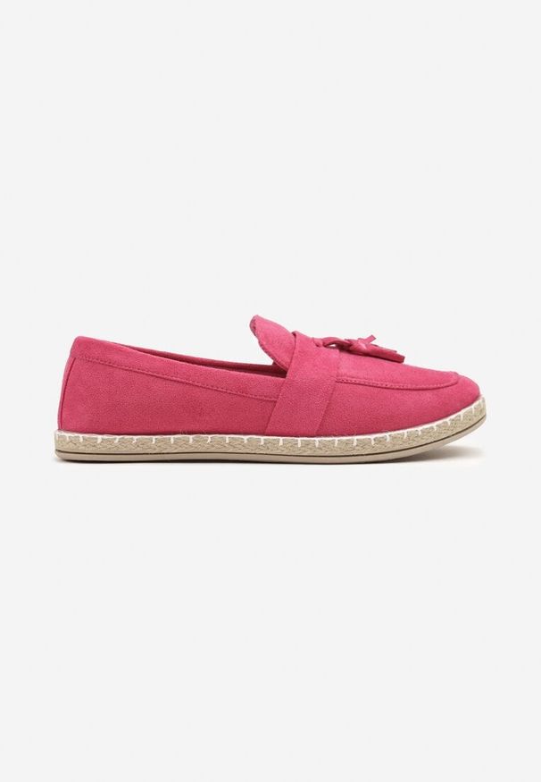 Renee - Fuksjowe Espadryle Ozdobione Frędzlami na Nosku Wanelis. Kolor: różowy. Materiał: jeans. Wzór: aplikacja. Sezon: lato, wiosna. Styl: klasyczny