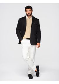 Ombre Clothing - Dzianinowa marynarka męska o dopasowany kroju - czarna V5 - Rozmiar: XL. Okazja: na spotkanie biznesowe, do pracy, na co dzień. Kolor: czarny. Materiał: dzianina. Styl: klasyczny, biznesowy, casual, elegancki #6