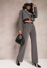 Renee - Szara Krótka Marynarka z Poduszkami w Ramionach Eclinta. Kolor: szary. Długość: krótkie. Styl: elegancki #3