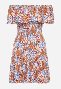 Born2be - Brązowo-Niebieska Sukienka Hiszpanka Mini z Elastycznej Wiskozy Zamra. Typ kołnierza: dekolt hiszpanka. Kolor: brązowy. Materiał: wiskoza. Sezon: lato. Długość: mini #2