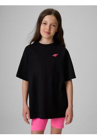 4f - 4F T-shirt loose gładki dziewczęcy - czarny 158/164 (12-14 lat). Okazja: na uczelnię, na co dzień, na spacer. Kolor: czarny. Materiał: dresówka, dzianina. Wzór: gładki. Sezon: lato. Styl: klasyczny, casual #1
