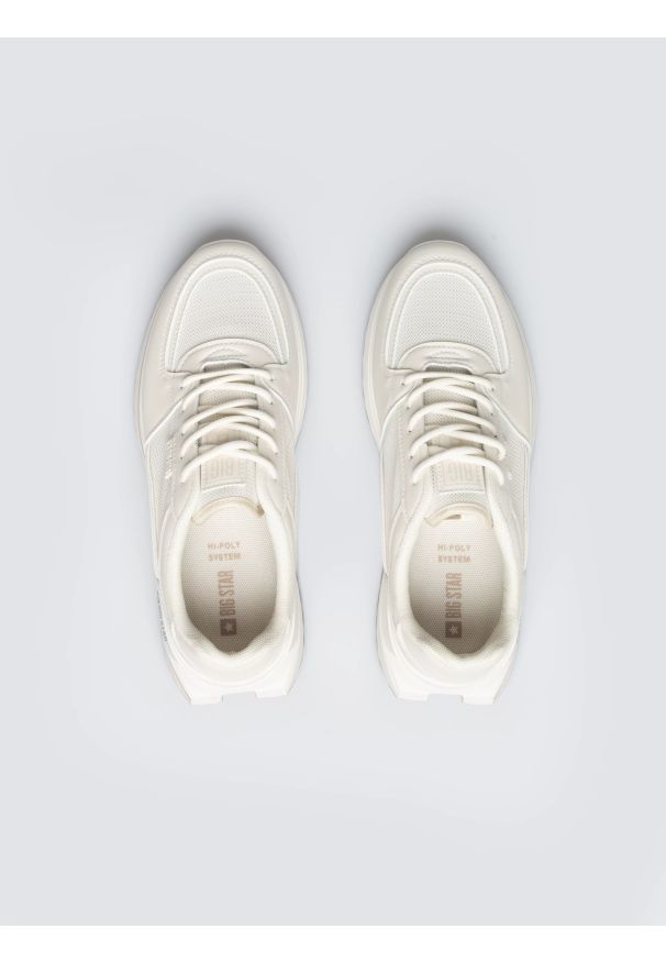 Big-Star - Sneakersy damskie ze skóry ekologicznej beżowe NN274A088 801. Okazja: na spacer, na co dzień. Nosek buta: okrągły. Kolor: beżowy. Materiał: skóra ekologiczna. Wzór: gładki. Sport: turystyka piesza