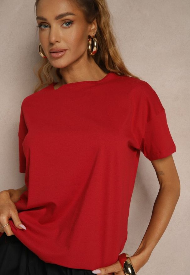 Renee - Bordowy Bawełniany T-shirt o Kroju Oversize Zilona. Okazja: na co dzień. Kolor: czerwony. Materiał: bawełna. Styl: sportowy, klasyczny, casual