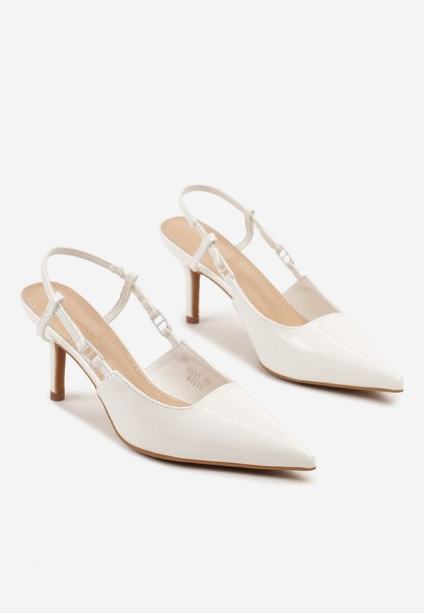 Renee - Białe Lakierowane Sandały na Szpilce ze Spiczastym Noskiem Odelna. Kolor: biały. Materiał: lakier. Obcas: na szpilce. Wysokość obcasa: wysoki
