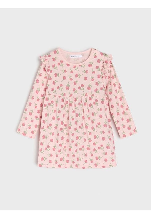 Sinsay - Sukienka dresowa ze wzorem w kwiaty - różowy. Kolor: różowy. Materiał: dresówka. Wzór: kwiaty
