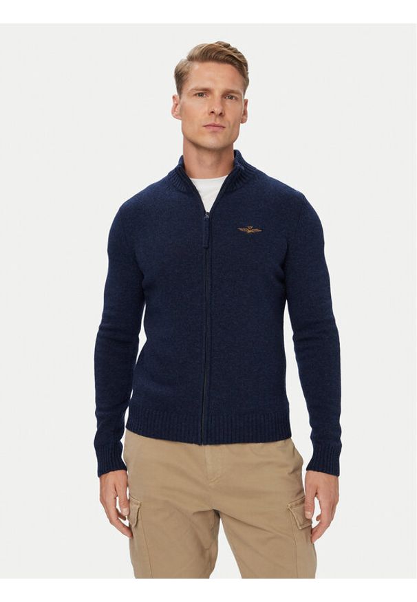 Aeronautica Militare Kardigan 262MA1646UL00924 Granatowy Regular Fit. Kolor: niebieski. Materiał: wełna