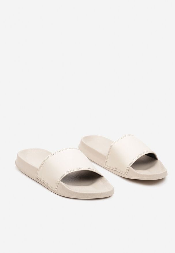 Born2be - Beżowe Klapki z Lekkiej Pianki na Płaskiej Podeszwie Vikova. Kolor: beżowy. Wzór: gładki. Sezon: lato. Obcas: na płaskiej podeszwie