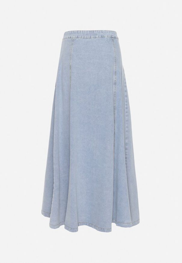 Born2be - Jasnoniebieska Trapezowa Spódnica Maxi Bawełniana Jeansowa z Guzikami i Kieszeniami z Klapami Zrissa. Okazja: na co dzień. Kolor: niebieski. Materiał: bawełna, jeans. Styl: elegancki, casual