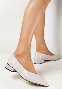 Born2be - Szare Czółenka na Płaskim Obcasie z Metaliczną Wstawką Kamre. Kolor: szary. Obcas: na obcasie. Styl: klasyczny. Wysokość obcasa: niski #3