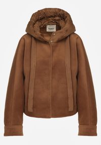 Renee - Brązowa Nietoperzowa Kurtka Przejściowa z Kapturem Amiree. Okazja: na co dzień. Typ kołnierza: kaptur. Kolor: brązowy. Materiał: dzianina. Długość: krótkie. Styl: casual #3