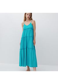 Reserved - Bawełniana sukienka maxi - Niebieski. Kolor: niebieski. Materiał: bawełna. Długość: maxi #1