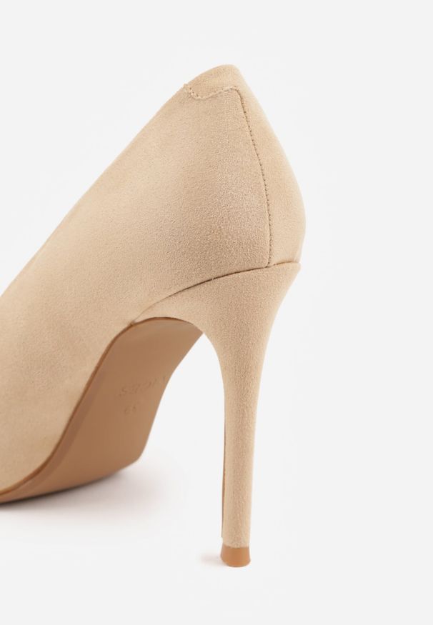 Renee - Ciemnobeżowe Szpilki VICES z Imitacji Zamszu w Klasycznym Stylu Alaria. Nosek buta: szpiczasty. Kolor: beżowy. Materiał: zamsz. Obcas: na szpilce. Styl: klasyczny