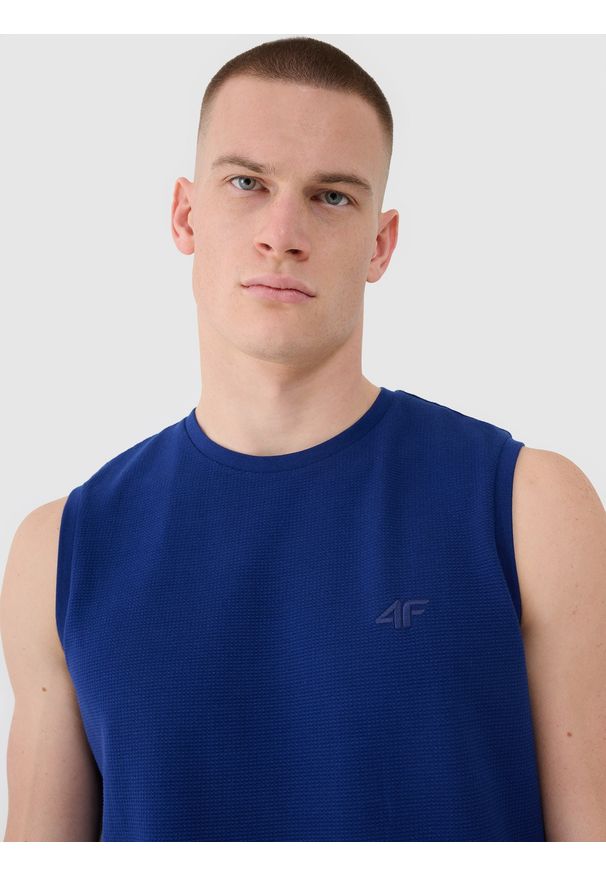 4f - 4F Tank top regular gładki męski - granatowy XL. Kolor: niebieski. Materiał: bawełna, dzianina. Długość rękawa: bez rękawów. Wzór: gładki