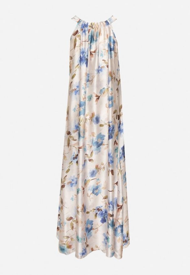 Born2be - Jasnoniebieska Satynowa Sukienka w Kwiaty Fenaresia. Okazja: na spacer, na co dzień. Kolor: niebieski. Materiał: satyna. Długość rękawa: na ramiączkach. Wzór: kwiaty. Sezon: lato. Typ sukienki: proste. Styl: casual, elegancki