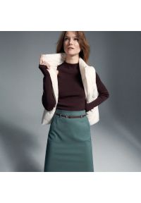 Reserved - Elegancka spódnica z paskiem - Khaki. Kolor: brązowy. Styl: elegancki