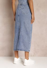 Renee - Niebieska Spódnica Jeansowa Midi z Wysokim Stanem Zakila. Stan: podwyższony. Kolor: niebieski. Materiał: jeans #5