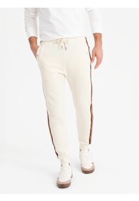 Ombre Clothing - Dresowe męskie spodnie z lampasami i ściągaczami na nogawkach – kremowe V3 OM-PASK-0258 - XXL. Kolor: kremowy. Materiał: dresówka. Wzór: aplikacja, kolorowy. Styl: retro, elegancki #9