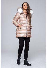 Hetrego - HETREGO Beżowa damska długa kurtka puchowa Hygiea z lisem, Rozmiar 42 EU - 46 IT. Kolor: beżowy. Materiał: puch. Długość: długie #3