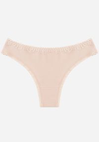 Renee - Beżowe Majtki Stringi z Bawełną z Koronką Aethimilia. Kolor: beżowy. Materiał: bawełna, koronka. Wzór: koronka #1