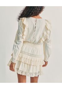 LOVE SHACK FANCY - Mini sukienka z falbankami Santorini. Typ kołnierza: kołnierz z falbankami. Kolor: biały. Materiał: bawełna, koronka, tkanina. Wzór: koronka. Typ sukienki: dopasowane, rozkloszowane. Długość: mini #4