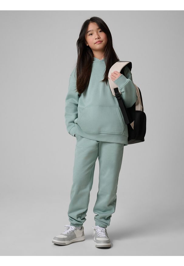 4f - 4F Bluza dresowa loose z kapturem dziewczęca - miętowa 146/152 (10-12 lat). Okazja: na co dzień, na uczelnię. Typ kołnierza: kaptur. Kolor: turkusowy. Materiał: dresówka. Sezon: lato. Styl: casual