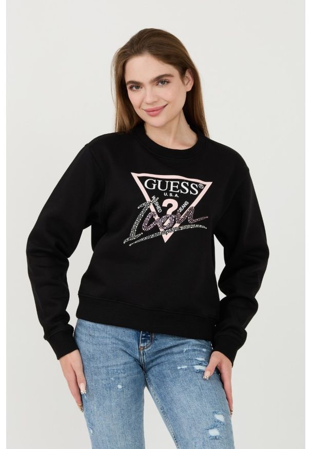 Guess - GUESS Czarna damska bluza Icon, Rozmiar S. Kolor: czarny