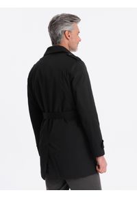 Ombre Clothing - Elegancki płaszcz męski trencz SLIM FIT z paskiem - czarny V2 OM-COSC-0111 - XXL. Kolor: czarny. Materiał: materiał, tkanina, poliester. Wzór: gładki. Styl: elegancki #2
