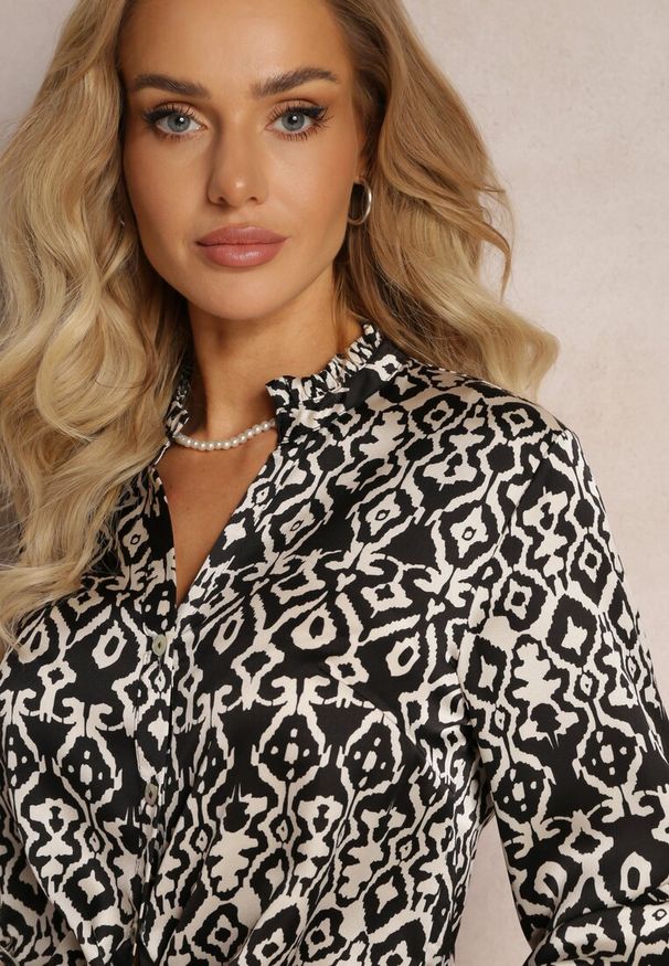 Renee - Czarna Koszula na Guziki w Fantazyjny Print Gavino. Kolor: czarny. Materiał: tkanina. Wzór: nadruk