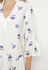 Born2be - Biała Sukienka z Wiskozą o Rozkloszowanym Kroju z Haftem i Falbankami Axneria. Okazja: na co dzień. Typ kołnierza: kołnierz z falbankami. Kolor: biały. Materiał: wiskoza. Wzór: haft. Typ sukienki: rozkloszowane. Styl: casual, klasyczny #5