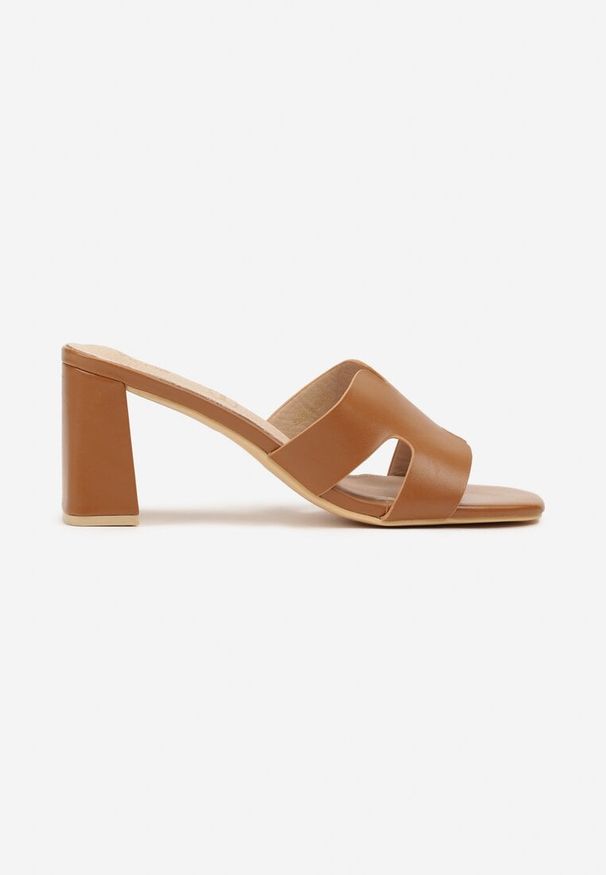 Renee - Brązowe Klapki Vices na Słupkowym Obcasie z Wkładką ze Skóry Naturalnej Foleria. Kolor: brązowy. Materiał: skóra. Obcas: na obcasie. Styl: elegancki. Wysokość obcasa: średni
