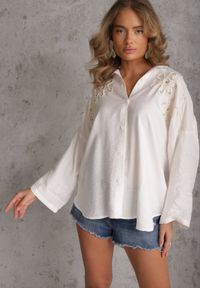 Renee - Biała Wiskozowa Koszula Nietoperz z Regulowanymi Rękawami i Haftem Drenesh. Kolor: biały. Materiał: wiskoza. Wzór: haft. Styl: boho #8