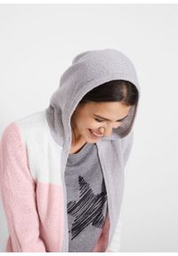 Sweter bez zapięcia z kapturem bonprix pastelowy jasnoróżowy - jasnoszary melanż - biel wełny. Typ kołnierza: kaptur. Kolor: różowy. Materiał: wełna. Wzór: melanż #7