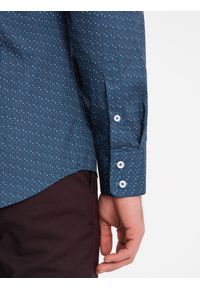 Ombre Clothing - Bawełniana koszula męska we wzory SLIM FIT - niebieska V4 OM-SHCS-0151 - XXL. Kolor: niebieski. Materiał: bawełna. Styl: klasyczny #7