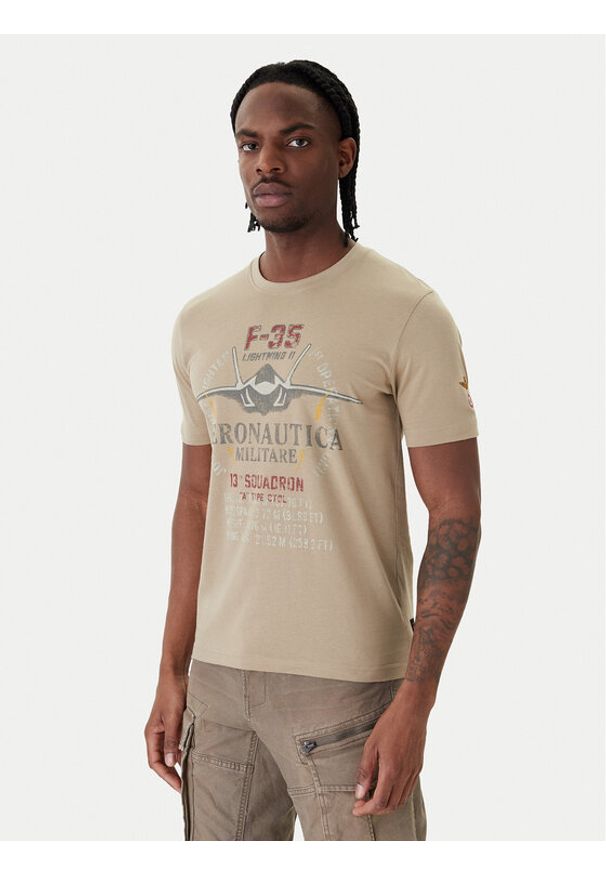 Aeronautica Militare T-Shirt 261TS2536UJ00641 Beżowy Regular Fit. Kolor: beżowy. Materiał: bawełna
