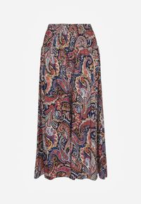 Renee - Granatowe Spodnie Culottes z Bawełnianej Tkaniny Ozdobione Wzorem Paisley Gwinamas. Okazja: do pracy. Kolor: niebieski. Materiał: tkanina, bawełna. Wzór: aplikacja, paisley. Styl: wakacyjny #2